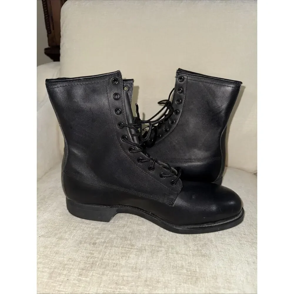 Vintage Addison Shoe Company Black Steel Toe Combat Boots Size 10.5R 1988 EUC